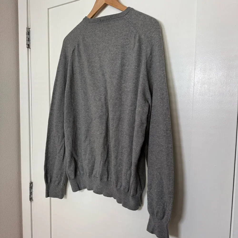 J Crew Sweater Mens Sz XL Gray Knit V Neck Cotton Cashmere Office Casual Preppy